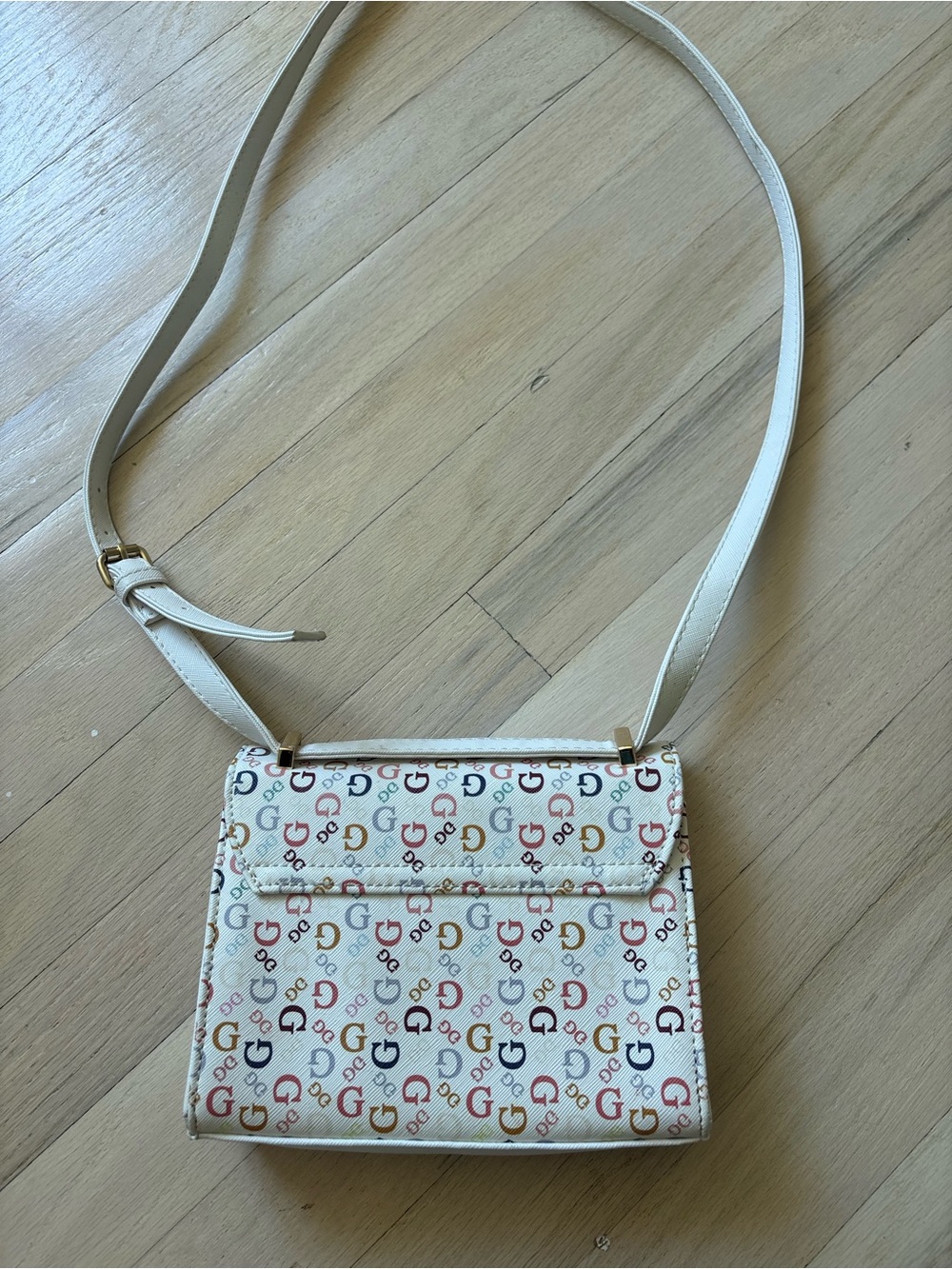 GUESS Cream Multicolor Logo Crossbody Bag - Picture 2 of 2